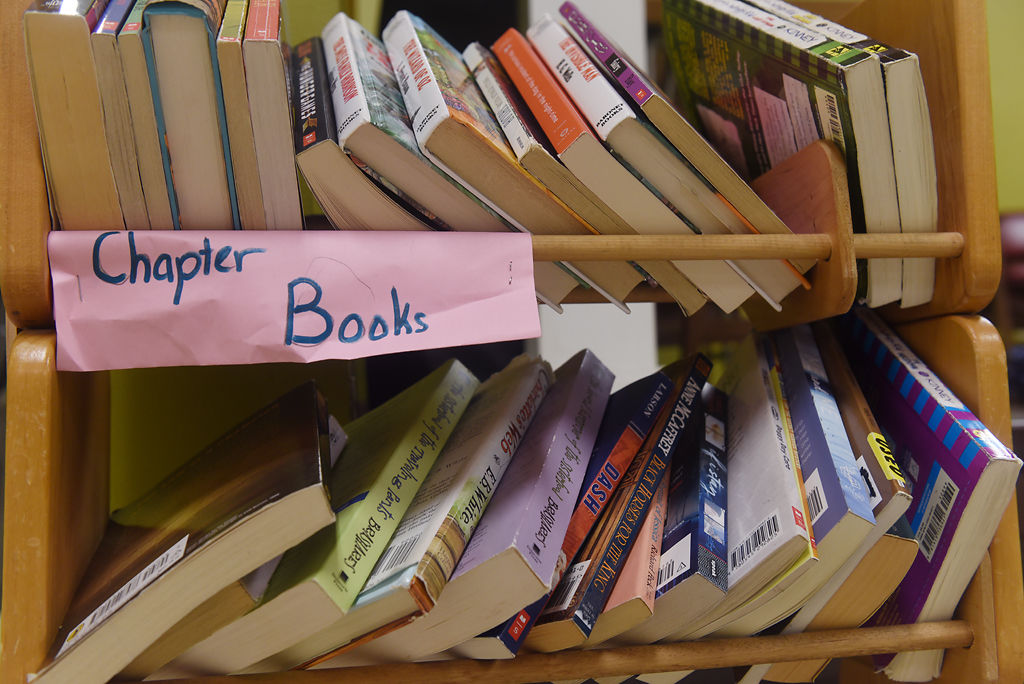 Chapter books are stacked